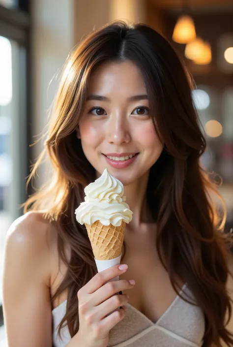 a young east-asian woman,beautful strait hair,thined out hair,fashion photography,with (long hair),standing,facing camera,biting...