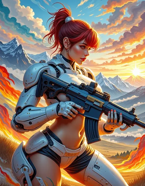 Attractive woman, gunner, cyborg, Realistic Baby, break: Attractive woman, Detailed and accurate mechanical joints, A seamless fusion of human beauty and precision machinery, Mature adult sexuality, break Detailed and realistic skin texture, Precision mech...