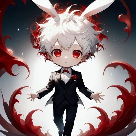 beautiful illustration, best quality, cool petit boy, (transform sequence), bunny boy, transform magical boy, chibi, white magical boy, fractal art, albino, babyface, short pure white hair and red mesh hair, beautiful detailed red eyes, cinematic lighting,...