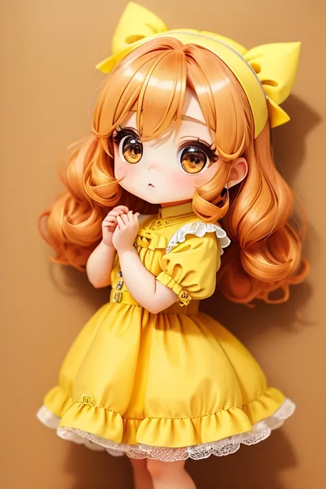 Chibi、amber、Luxury Fabric、cute、Big eyes、cuteドレス、Best Quality、Ultra delicate、Check pattern、cuteセーラーカラーのドレス、yellow dress