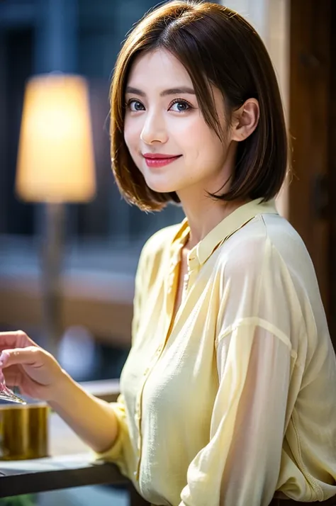 ((White Wine)),((Wine Glasses)),(Realistic, 超Realistic:1.4), 16K HDR, High resolution,((White Wine)),((Wine Glasses)),Happy smile、short hair,The best smile、Japanese actress,so beautiful(It looks like the real thing),dress、Slim couple、Model Couple、(Realisti...