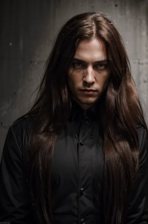 a handsome man with long golden hair, red eyes, wearing a black suit and black wings, vampire vibes, detailed face, 1 man, (best quality,4k,8k,highres,masterpiece:1.2),ultra-detailed,(realistic,photorealistic,photo-realistic:1.37),studio lighting,professio...