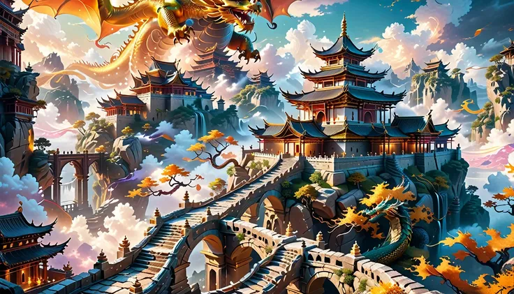 A Masterpiece In 32K Resolution, Supreme Quality, Super Detail, Official Art, Very High-Resolution 32K Wallpaper, Beautiful And Aesthetic, Ultra-Detailed Features, Awe-Inspiring Detail. A Floating Monastery Hangs In The Sky, Its Stone Foundations Hovering ...