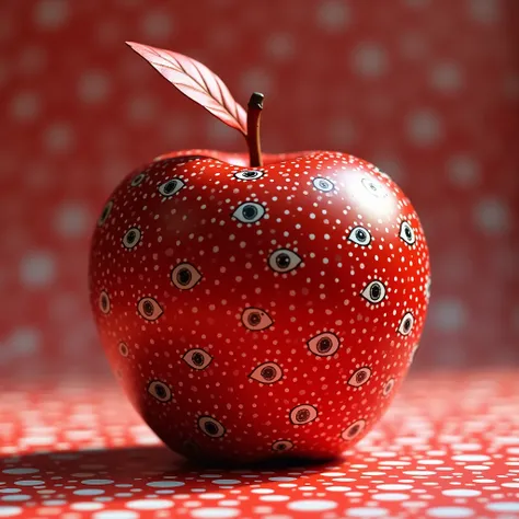 Red Apple、Countless eyes are painted on the surface、Yayoi Kusamas design 