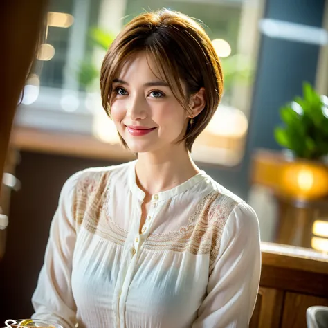 ((White Wine)),((Wine Glasses)),(Realistic, 超Realistic:1.4), 16K HDR, High resolution,((White Wine)),((Wine Glasses)),Happy smile、short hair,The best smile、Japanese actress,so beautiful(It looks like the real thing),dress、Slim couple、Model Couple、(Realisti...