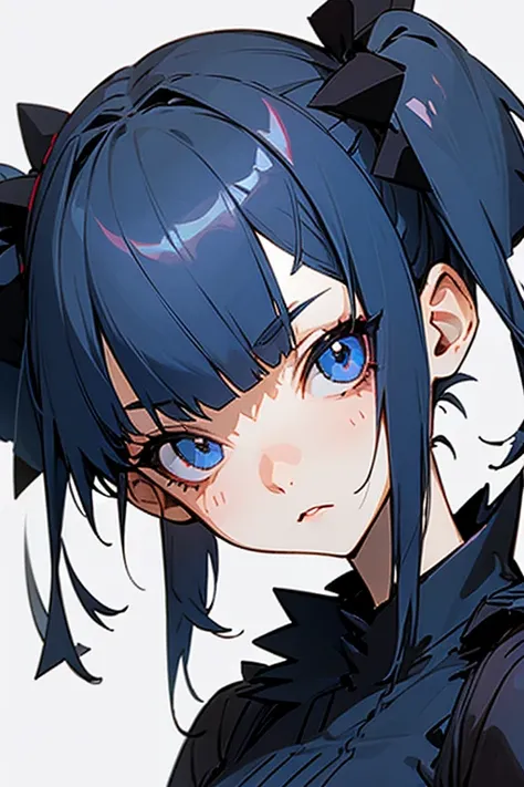 short white hair , , Navy Blue Dress、Punk Fashion、Headbang 2.、 twin tails、sharp、(( face up)).