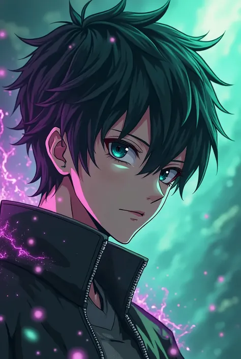 anime character, master of cryptocurrency, hero mode, 4k, god-like powers, profile picture, only face showing. with a green and purple-ish scenery, cinema like, 
