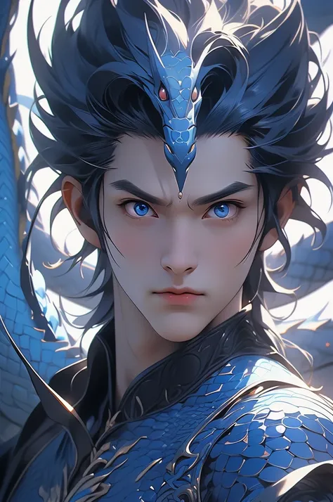 Absurd, High resolution, Full Shot, (One  of the Blue Dragon God　Blue Dragons Eyes , Light in your eyes:1.3), Short Hairstyles,mask, Wearing adult clothes, (The vivid expressions are incredibly realistic), Sweet, Exhale, (Realistic:1.4), RAW Photos, Cutout...