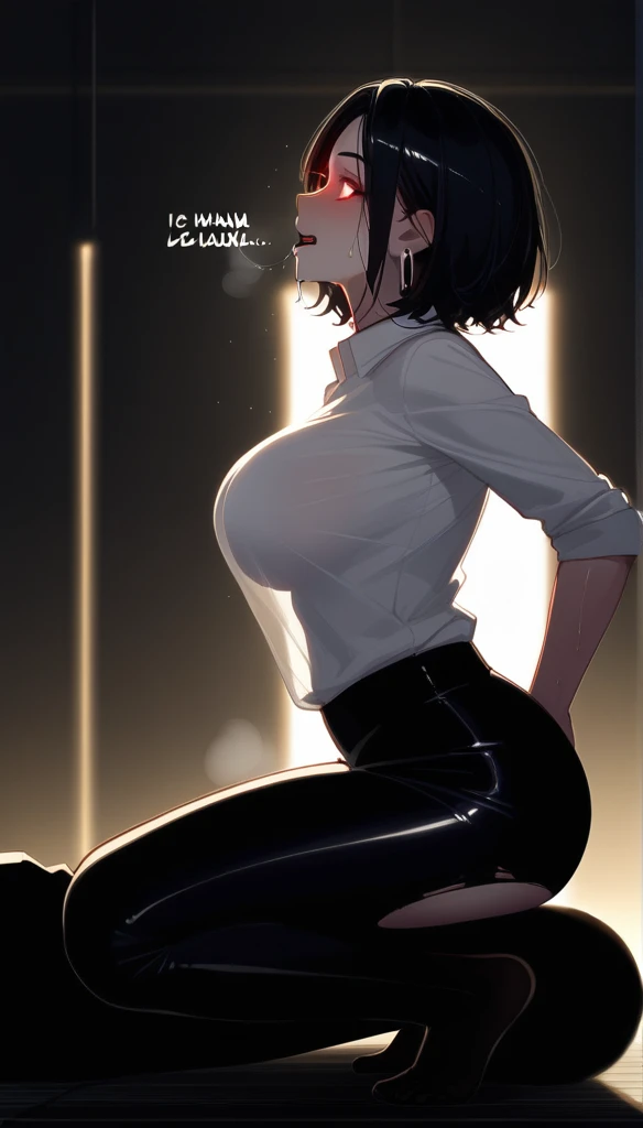 long black hair、red eyes、office lady costume, super big breasts , high resolution, an anatomically correct masterpiece, best qua...