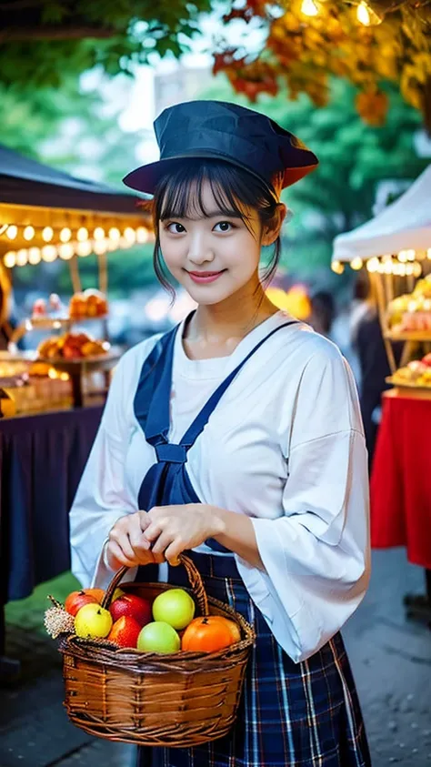 Photo-style.Night picnic.Midnight in the deep purple space outside Universe the Earth,the red Sun blazes red and very fiercely.Navy blue space.A very young and cute and beautiful Japanese witch with translucent white skin is wearing a small witch hat.She s...