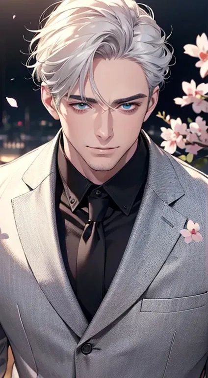 (better quality,4K,8k,High resolution,masterpiece:1.2),ultra detailed,(realistic,photorealistic,photo-realistic:1.37),1 man,3,mature man,very attractive, expressionless,smile,short gray white hair,blue eyes,penetrating look,perfect face without mistakes,im...