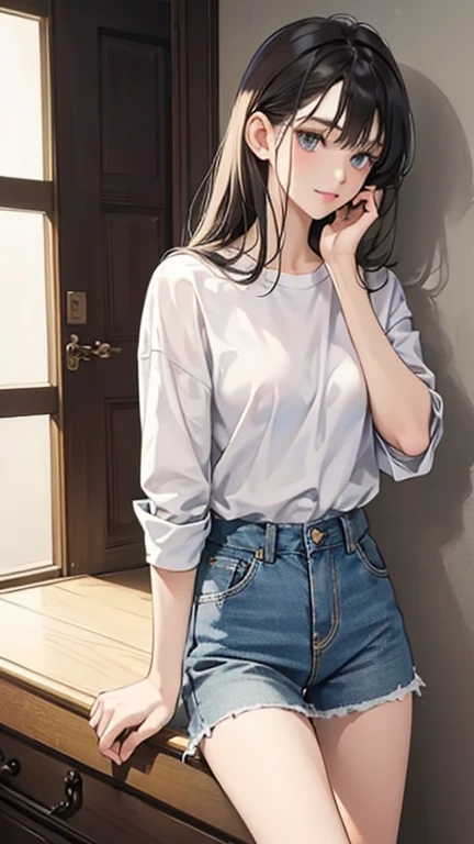 White shirt、Casual clothing、(masterpiece, Best Quality:1.2), 1 girl, Alone