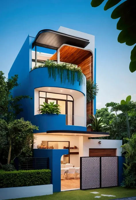 The house has 2 floors and 1 attic with a terrace. tall and narrow, modern design, steel gate and wooden details in harmonious color combination to flatter the eye. The outside is painted white, the front wall has many curves. Mix 6    outstanding colors w...