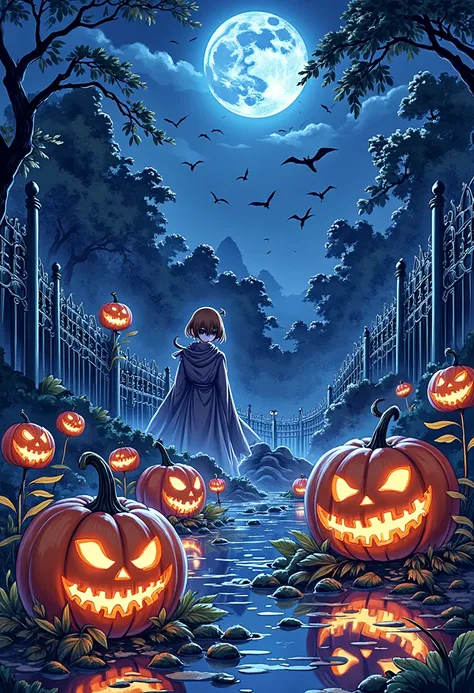 halloweenglowstyle ，playground，halloween，halloween南瓜,  dark , atmosphere, night, glow, (masterpiece:1.3) ( best quality:1.2) (hi...