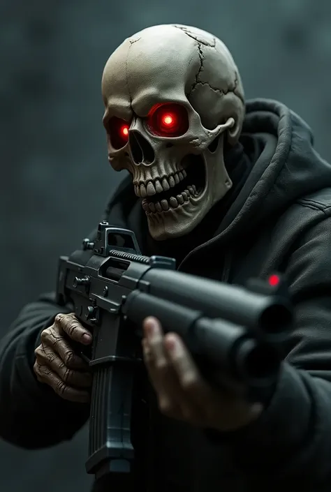 Create a gamer skull holding a shotgun in your hands 