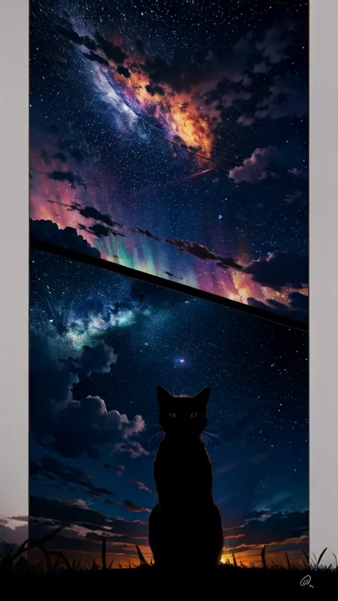 Universe，null，meteor，town，Flowing Clouds，cat，silhouette，