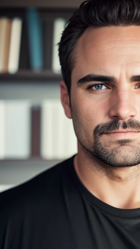 A Sarfaty man in a black shirt focusing on his face.