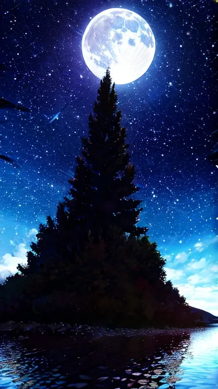 From below, Huge full moon, big tree,  A Woman Receiving A Proposal , Im Shyly ,  A Man Kneeling To Confess His Feelings To His Lover, Man&#39;s back, Beautiful Moonlight, Shading Effects,  Gradient Magic Effects , Glitter Effect, (Super detailed, The perf...