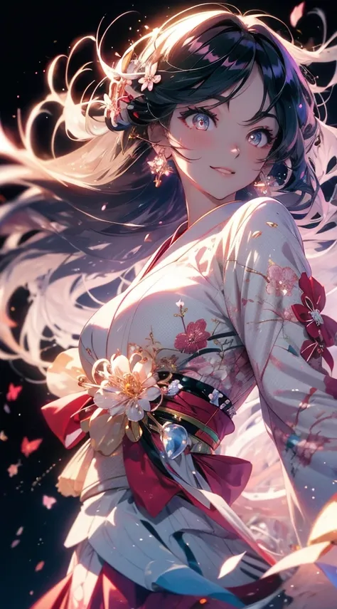 ((Enigmatic anime woman:1.3) with (flowing raven hair:1.1) and (piercing crimson eyes:1.2)) (elegant pose:1.1) BREAK ((Cherry blossom grove:1.0) at (twilight:1.1)) BREAK (Shimmering kimono:1.2) with (intricate floral patterns:1.0) BREAK (Ethereal glow:1.1)...