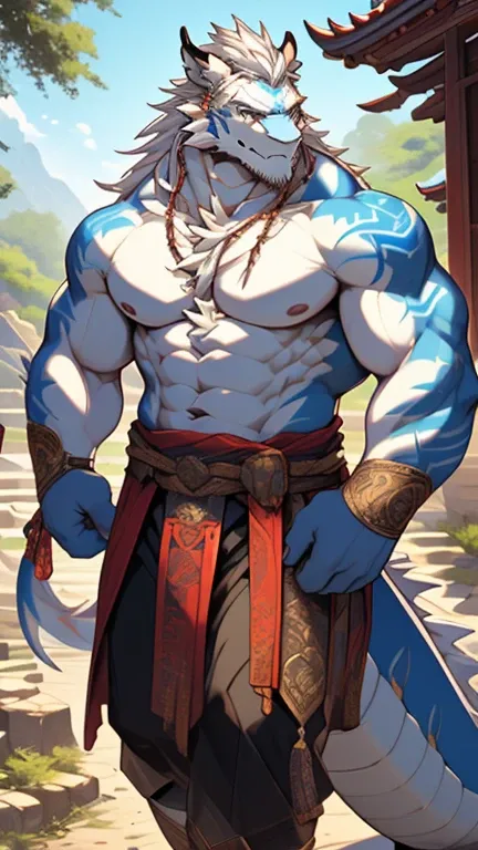 (masterpiece),(high resolution),( intricate details :1.4), Extremely Detailed,(illustration:1.2),8K,Realism,Anime avatar,Beautiful,Full body photo,age, Oriental male elder dragon , a mixture of oriental dragon and oriental tiger,White fur,Muscular,warrior,...