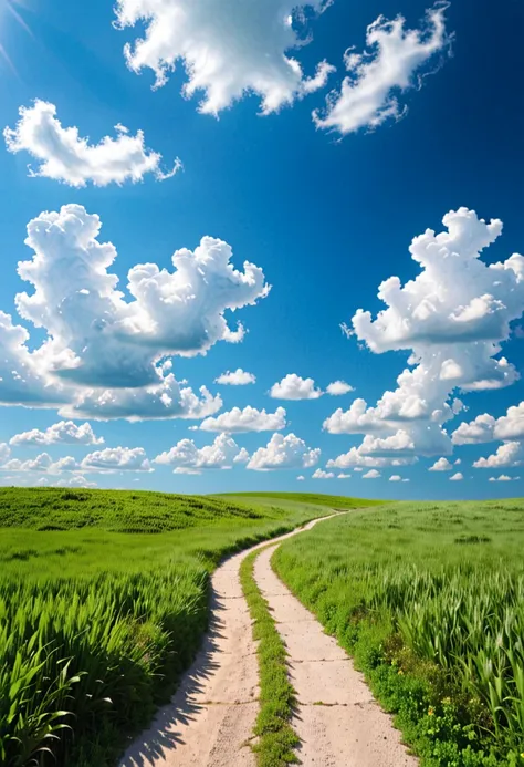 The Road to Heaven、 A straight path leading up and down over and over again to the sky、Prairie blown by the wind 