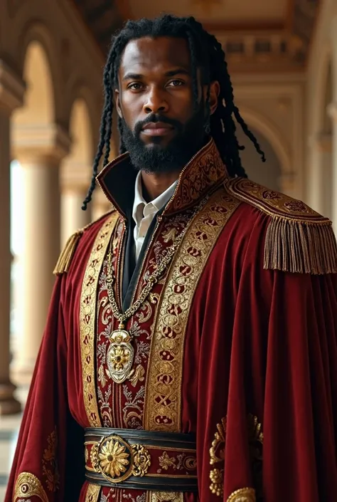 mature black man, black eyes, medieval nobility, Grand Vizier Pasha, arabian outfit,  short dreadlocks imposing 