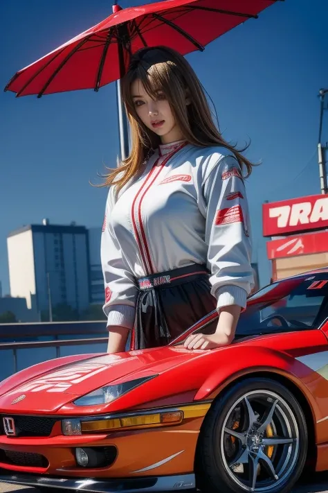 (masterpiece, Best Quality, Beauty, Best ratio, Best Shadow,  Best Illustration , Wallpaper size,1080×2400 pixels,Detailed face,1 girl, Japanese Theme, Detailed Costume)  realistic racing scene with characteristic women  ( Golden ratio face, Big Eyes ,Grey...