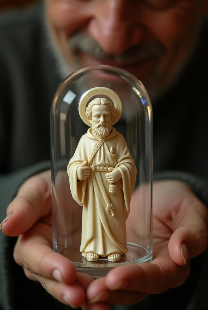 mini size Saint Peter statue about 1centi meter, very slender adult Saint Peter statue, made of ivory, very elaborate and beautiful, beautiful ornament(aureola, keys, halo, etc) carved, fearless face, covered with clear case and made into a pendant, poor s...