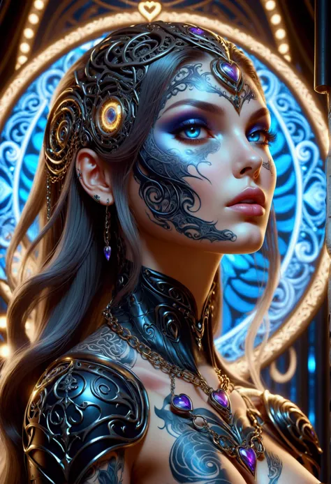 beautiful digital artwork, beautiful digital art, detailed beautiful face, 10k high quality detailed art, very beautiful digital art, digital art. highly detailed, beautiful detailed body, illuminated by a circular light that frames her head Create a hyper...