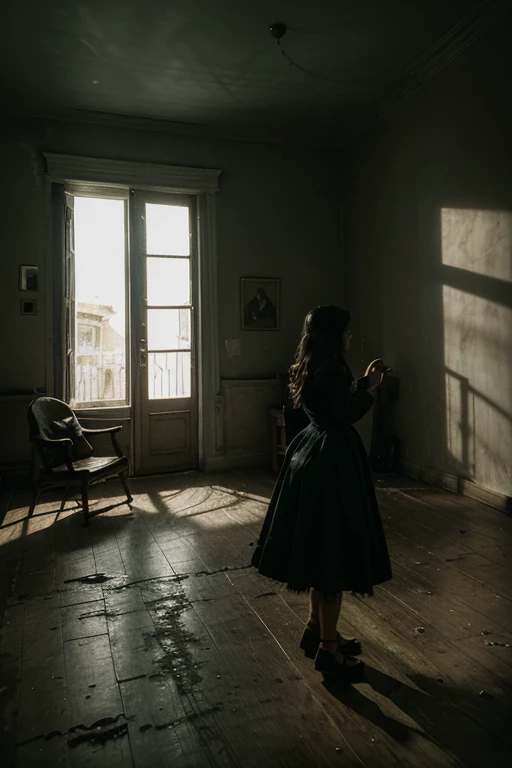 NOW THIS SCENE: Scene 5: Unexpected encounter
(Place:  Diego turns quickly ,  but I dont see anything .  The room seems empty ,  except for a shadow in the corner .  The figure of a ghost ,  a young woman in an old and worn dress ,  materializes slowly .)
...