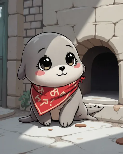 a cartoon seal with a bandana around its neck, concept art by Kishi Ganku, pixiv, shin hanga, ivan seal, shirabii, safebooru anime image, yuruyuri, the seal of fortune, official art, marin kitagawa fanart, awwwww, shuushuu anime image, gelbooru anime image...