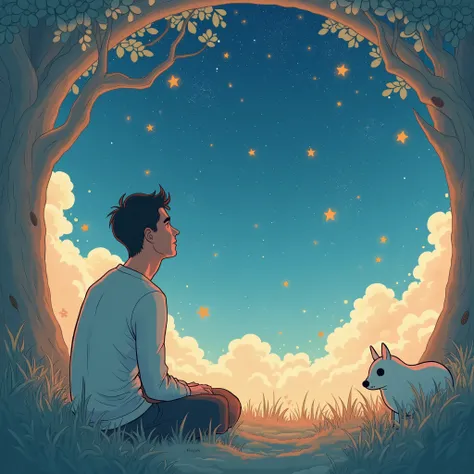 A lofi man lost in daydreams, surrounded by a dreamy Milky Way atmosphere, inspired by Studio Ghibli, soft pastel colors, whimsical setting, serene expression, detailed character design, cinematic lighting, cozy ambiance, by Hayao Miyazaki, high resolution...