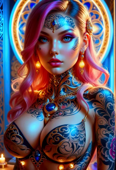 beautiful digital artwork, beautiful digital art, detailed beautiful face, 10k high quality detailed art, very beautiful digital art, digital art. highly detailed, beautiful detailed body, illuminated by a circular light that frames her head Create a hyper...