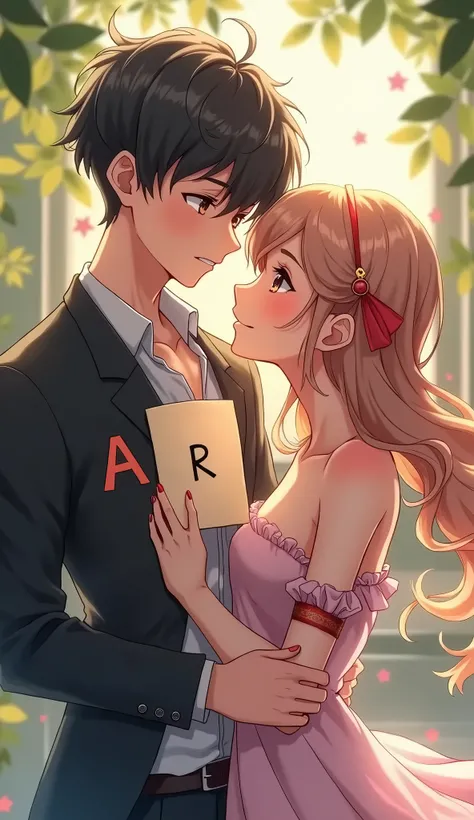 Romantic photo anime cute The man has the letter A on him.The girl has the letter R on her High Quality, 