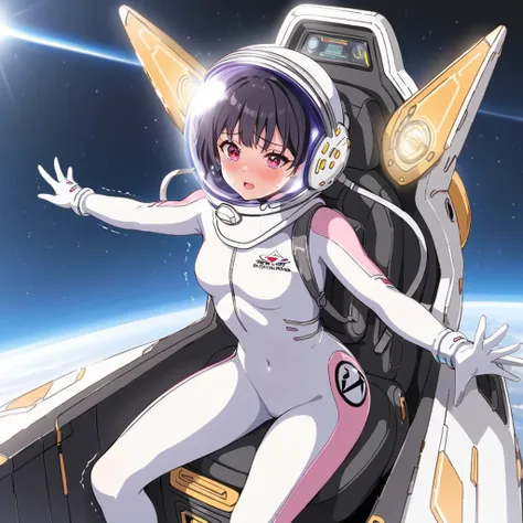 1人of女of子,alone,short hair,(space suit:1.15), black hair space helmet ,whole body, indoor, masterpiece of the highest quality,  t...