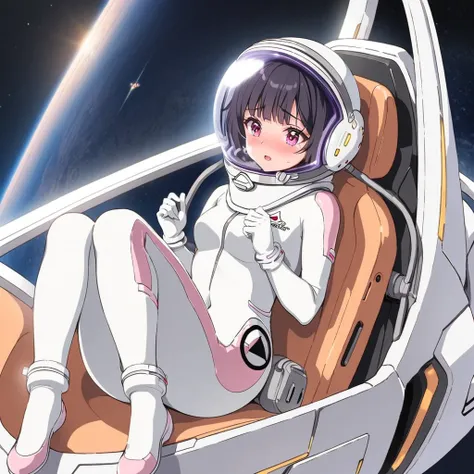 1人of女of子,alone,short hair,(space suit:1.15), black hair space helmet ,whole body, indoor, masterpiece of the highest quality,  t...