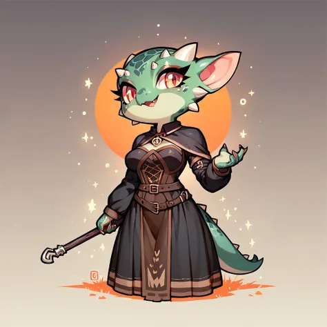 muscular female argonian in witch costume, halloween, seducting pose, chibi icon