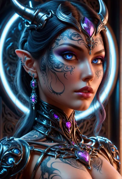 beautiful digital artwork, beautiful digital art, detailed beautiful face, 10k high quality detailed art, very beautiful digital art, digital art. highly detailed, beautiful detailed body, illuminated by a circular light that frames her head Create a hyper...