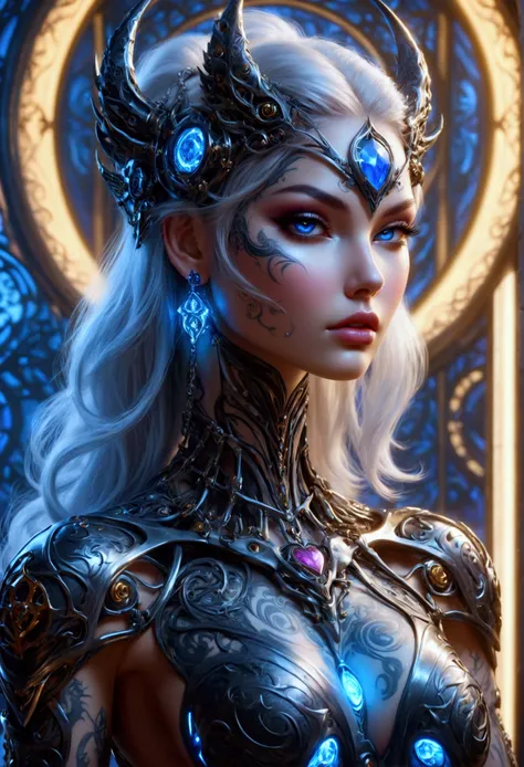 beautiful digital artwork, beautiful digital art, detailed beautiful face, 10k high quality detailed art, very beautiful digital art, digital art. highly detailed, beautiful detailed body, illuminated by a circular light that frames her head Create a hyper...