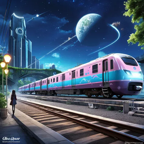 ((best quality)), ((masterpiece)),  mysterious near future 、 mystery train heading to 2046 starts running、 where an android fall...