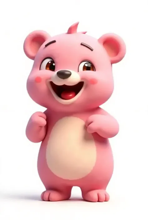   Illustration of a little bear  ， full body image ，pink color， The smile is brilliant ，Happy smile，laughing out loud，Animated race ， Drawn in 3D art style  , C4D, pure white background, Disney style,   Hyper-detailed Pixar-style rendered illustration, 8k，...