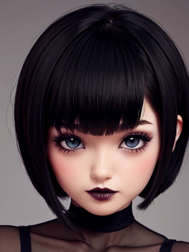 Cute Chibi girl  , short hair, bobcut,  dark makeup, NSFW, sexy and elegant , 