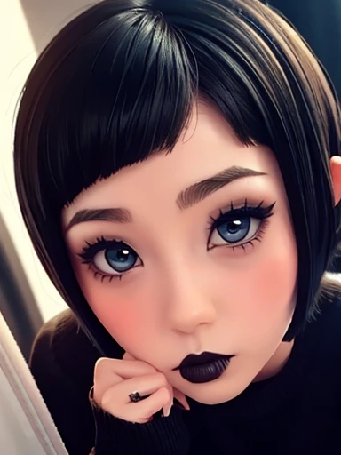 Cute chibi girl nsfw , short hair, bobcut,  dark makeup, sexy and elegant , 