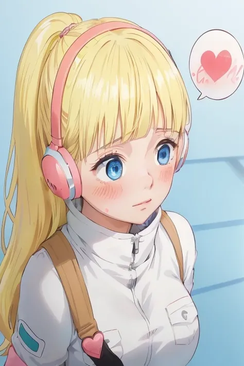 anime girl with headphones and a heart balloon, realistic kawaii portrait, anime digital illustration, an anime girl, Chica Lofi, anime Waifus, cute anime girl, Waifus, blonde anime girl with long hair, Soft anime illustration,  painted in an anime paintin...