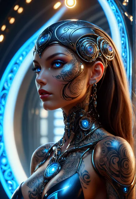 beautiful digital artwork, beautiful digital art, detailed beautiful face, 10k high quality detailed art, very beautiful digital art, digital art. highly detailed, beautiful detailed body, illuminated by a circular light that frames her head Create a hyper...