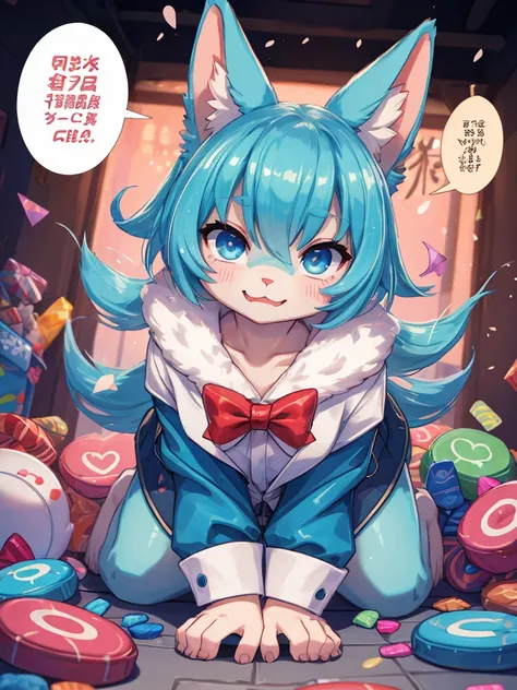 Nyankero , A candy lottery with blue mints , Funny speech bubble stickers , Im looking forward to the exciting win
 , Stomp your feet , Smooth entry
, ( soft focus , Shallow focus , soft light) , Mature , Euphoria , glossy lips , moist eyes , coquettish , ...