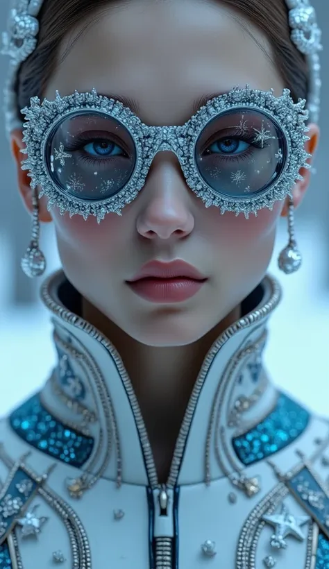 (the model is wearing glass sunglasses with stars and the moon on the glass