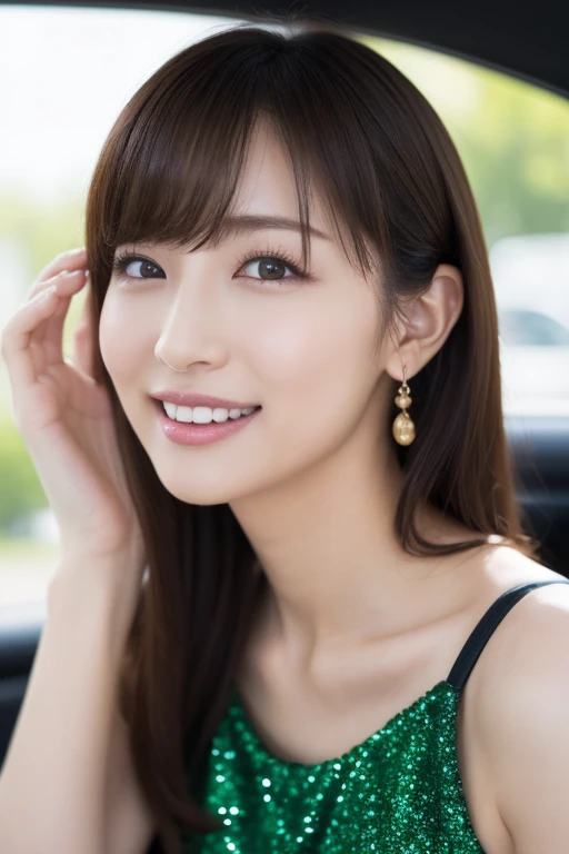 One Girl, (Wearing a green sparkly dress:1.2), (RAW Photos, Best Quality), (Realistic,  Photorealistic:1.4), masterpiece,  very delicate and beautiful, Extremely detailed, 2k wallpaper, wonderful, Finely detailed, Extremely detailedCG Unity 8K壁紙, Ultra-det...