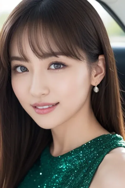 One Girl, (Wearing a green sparkly dress:1.2), (RAW Photos, Best Quality), (Realistic,  Photorealistic:1.4), masterpiece,  very delicate and beautiful, Extremely detailed, 2k wallpaper, wonderful, Finely detailed, Extremely detailedCG Unity 8K壁紙, Ultra-det...