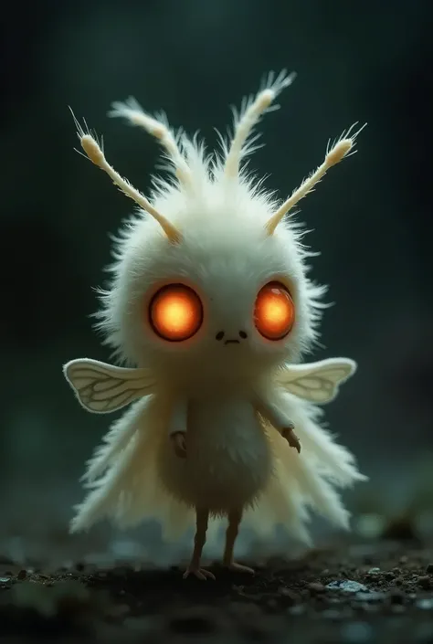 I want you to create a character for me that has the characteristics of the style of a video game called Hollow Knight that adopts a drawing style influenced by Tim Burton with the following words: The character was a moth which was a small creature shaped...